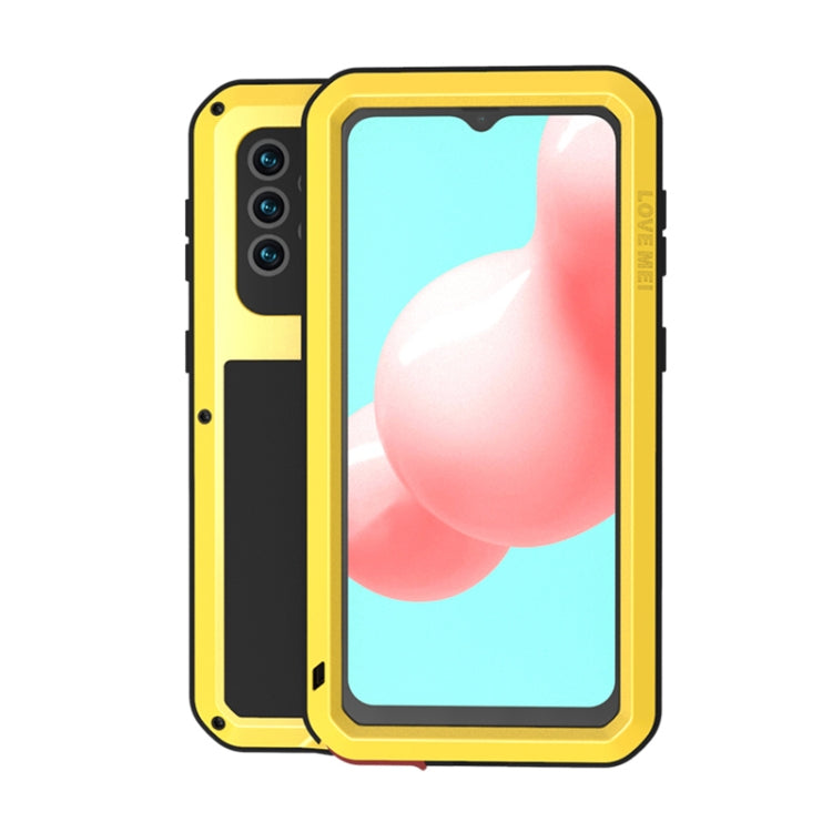 For Samsung Galaxy A32 5G LOVE MEI Metal Shockproof Waterproof Dustproof Protective Case with Glass(Yellow) - free shipping - PMC TechLife - Order now!