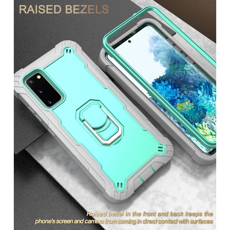 For Samsung Galaxy S20 FE / FE 5G PC + Rubber 3-layers Shockproof Protective Case with Rotating Holder(Grey White + Mint Green) - Galaxy S20 FE Cases by PMC TechLife | Online Shopping South Africa | PMC TechLife