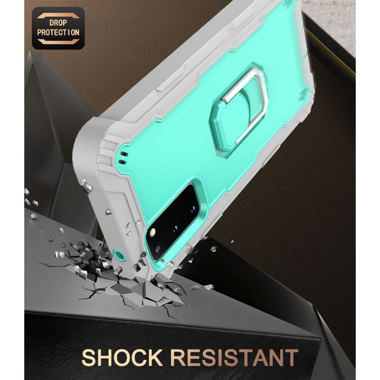 For Samsung Galaxy S20 FE / FE 5G PC + Rubber 3-layers Shockproof Protective Case with Rotating Holder(Grey White + Mint Green) - Galaxy S20 FE Cases by PMC TechLife | Online Shopping South Africa | PMC TechLife