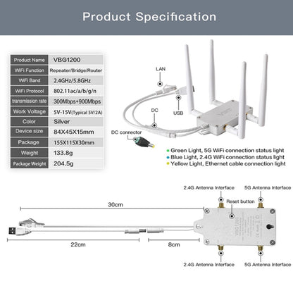 VONETS VBG1200 300Mbps+900Mbps Dual Band Wireless Router Repeater WIFI Base Station with 4 Antennas - Wireless Routers by VONETS | Online Shopping South Africa | PMC Jewellery | Buy Now Pay Later Mobicred