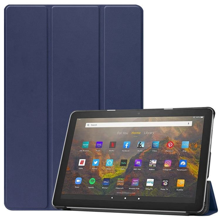 For Amazon Fire HD 10 (2021) Custer Texture Horizontal Flip Leather Case with Three-folding Holder & Sleep / Wake-up Function(Dark Blue) - Amazon by PMC Jewellery | Online Shopping South Africa | PMC Jewellery | Buy Now Pay Later Mobicred