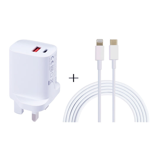 E087 20W USB-C / Type-C + USB Ports Charger with 100W Type-C to 8 Pin Fast Charging Cable 1m, UK Plug - USB Charger by PMC Jewellery | Online Shopping South Africa | PMC Jewellery | Buy Now Pay Later Mobicred