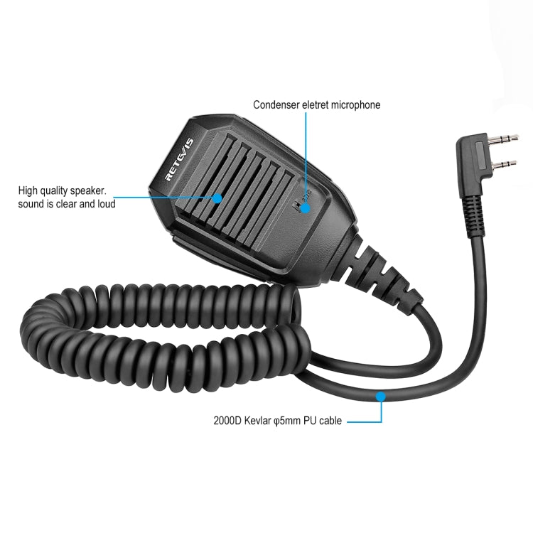 RETEVIS RS-113 2 Pin Remote Speaker Microphone for H777/UV5R/RT21/RT1/RT3 - Microphones & Headsets by RETEVIS | Online Shopping South Africa | PMC Jewellery | Buy Now Pay Later Mobicred