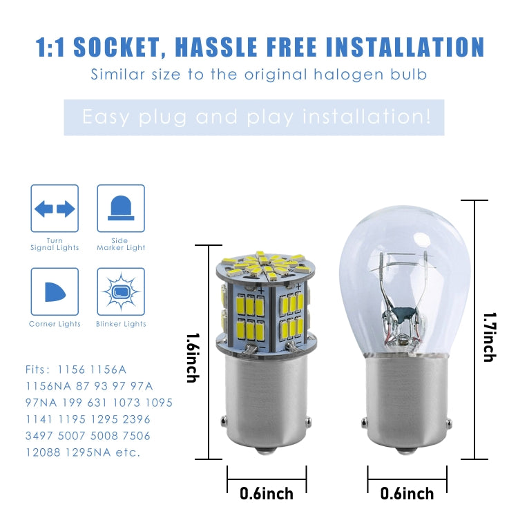 1 Pair E0052 9-14V 1156-54SMD-2835 6000K 1080LM White Light Car Decoding Turn Signal Reversing Light - Arrow Turn Lights by PMC TechLife | Online Shopping South Africa | PMC TechLife | Buy Now Pay Later Mobicred