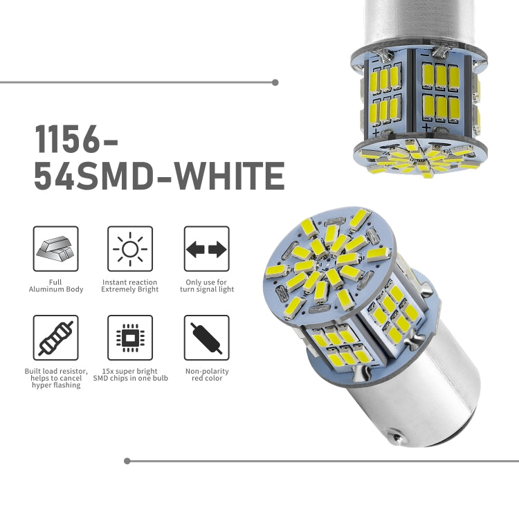 1 Pair E0052 9-14V 1156-54SMD-2835 6000K 1080LM White Light Car Decoding Turn Signal Reversing Light - Arrow Turn Lights by PMC TechLife | Online Shopping South Africa | PMC TechLife | Buy Now Pay Later Mobicred