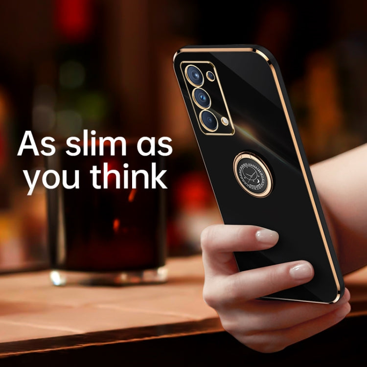 For OPPO Reno5 Pro XINLI Straight 6D Plating Gold Edge TPU Shockproof Case with Ring Holder(White) - OPPO Cases by XINLI | Online Shopping South Africa | PMC TechLife