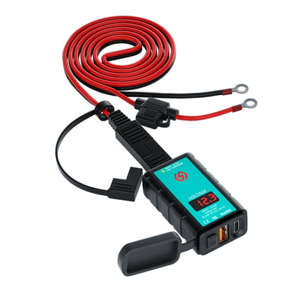 WUPP ZH-1422B3 DC12-24V Motorcycle Square Single USB + PD Fast Charging Charger with Switch + Voltmeter + Integrated SAE Socket + 1.4m OT Terminal Cable - Battery Charger by WUPP | Online Shopping South Africa | PMC Jewellery | Buy Now Pay Later Mobicred