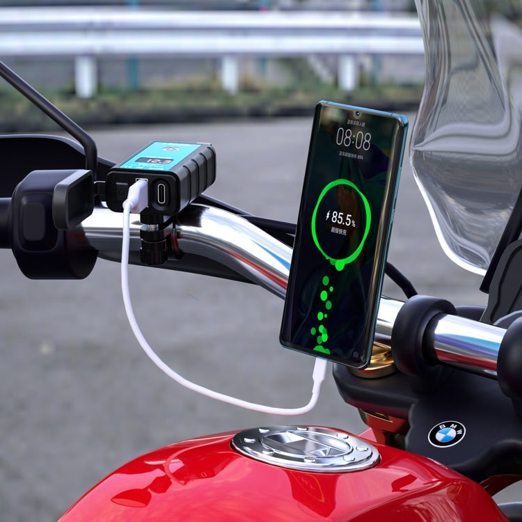 WUPP ZH-1422B3 DC12-24V Motorcycle Square Single USB + PD Fast Charging Charger with Switch + Voltmeter + Integrated SAE Socket + 1.4m OT Terminal Cable - Battery Charger by WUPP | Online Shopping South Africa | PMC Jewellery | Buy Now Pay Later Mobicred