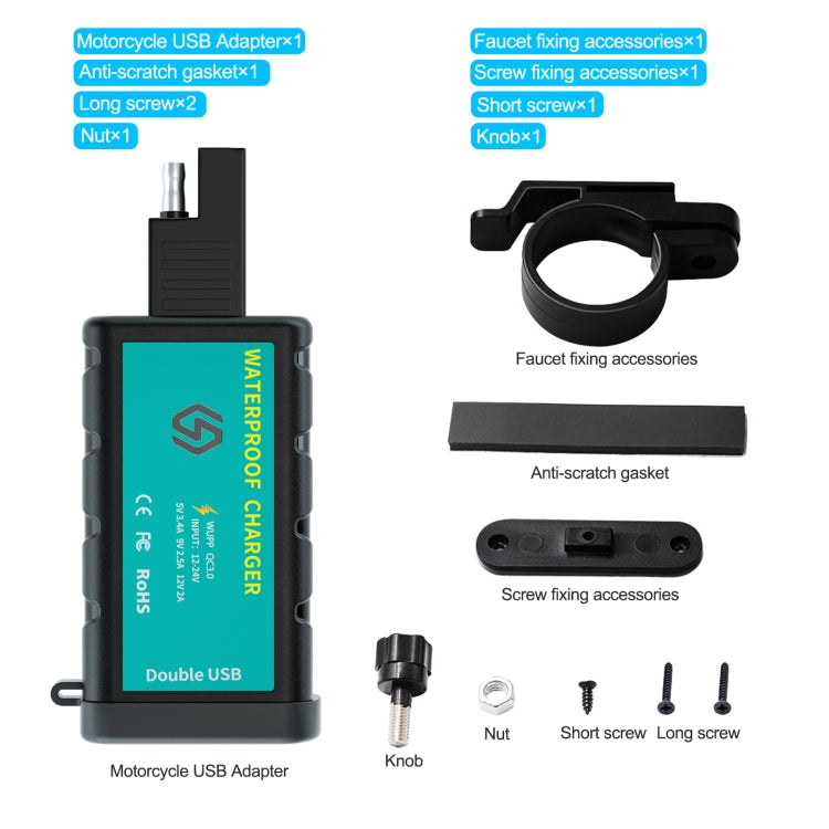 WUPP ZH-1422C1 Motorcycle Square Dual USB Fast Charging Charger with Switch + Integrated SAE Socket - Battery Charger by WUPP | Online Shopping South Africa | PMC TechLife | Buy Now Pay Later Mobicred