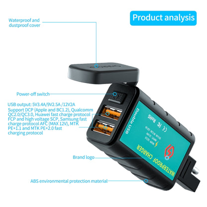 WUPP ZH-1422C1 Motorcycle Square Dual USB Fast Charging Charger with Switch + Integrated SAE Socket - Battery Charger by WUPP | Online Shopping South Africa | PMC Jewellery | Buy Now Pay Later Mobicred