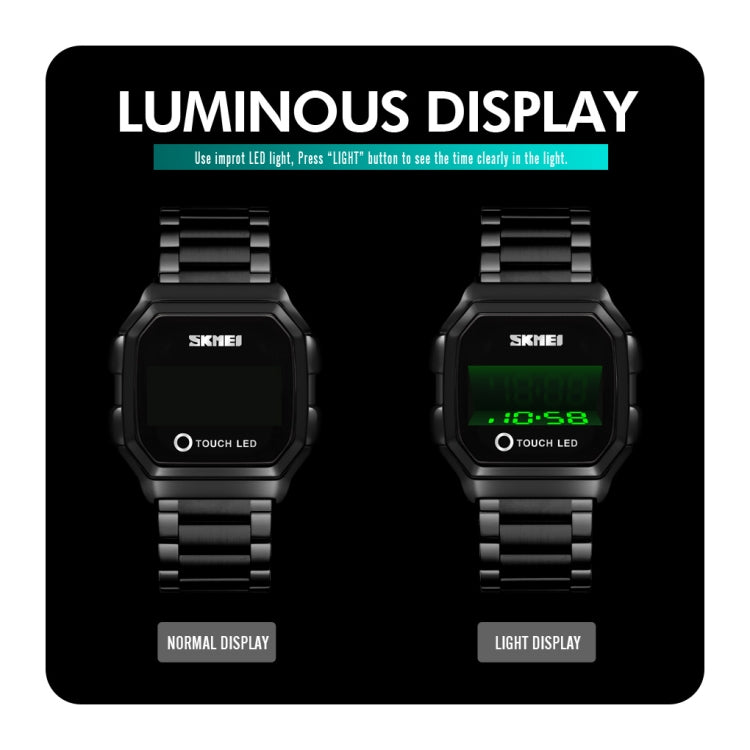 SKMEI 1650 Leather Strap Version LED Digital Display Electronic Watch with Touch Luminous Button(Gold) - free shipping - PMC TechLife - Order now!