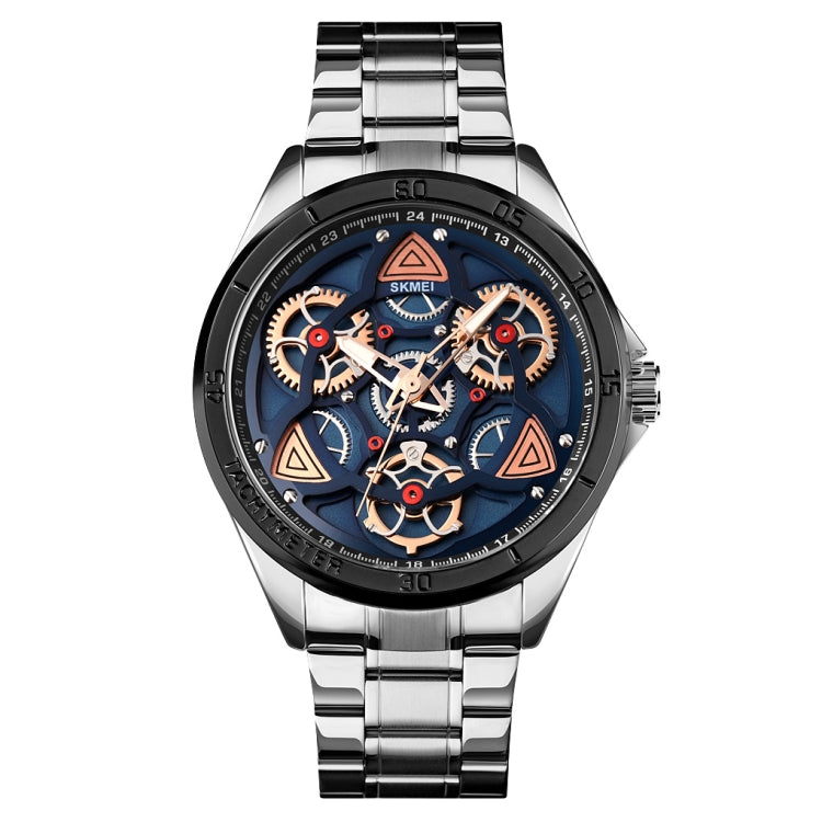 SKMEI 1678 Men Waterproof Quartz Watch with Rotatable Gear Dial(Silver Shell Blue Surface) - free shipping - PMC TechLife - Order now!