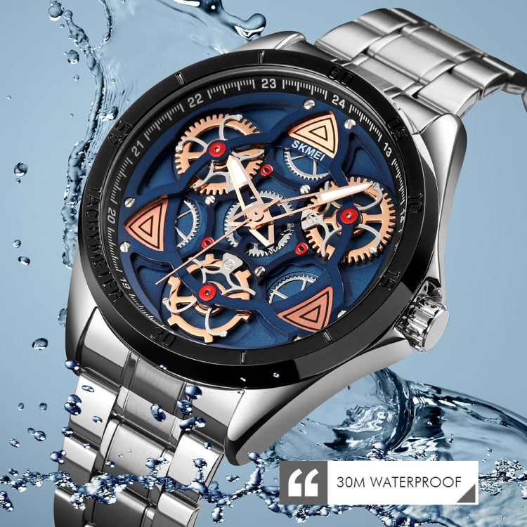 SKMEI 1678 Men Waterproof Quartz Watch with Rotatable Gear Dial(Silver Shell Black Surface) - free shipping - PMC TechLife - Order now!