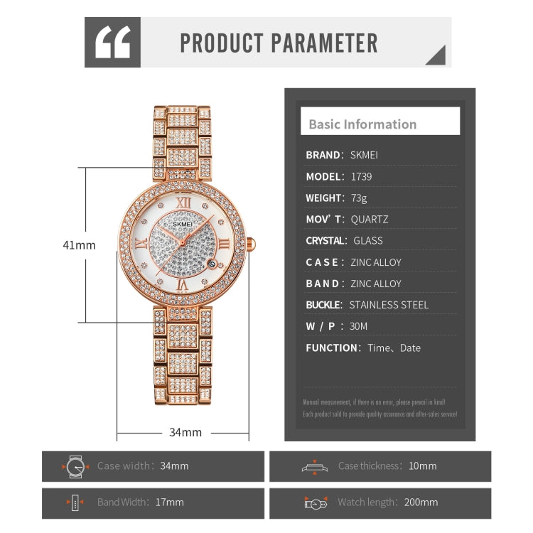 SKMEI 1739 Diamond Roman Numerals Round Dial Quartz Watch for Ladies(Silver) - free shipping - PMC TechLife - Order now!