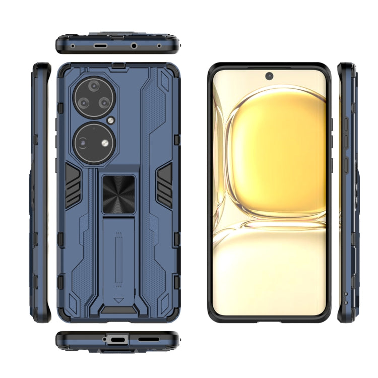 For Huawei P50 Pro Supersonic PC + TPU Shock-proof Protective Case with Holder(Dark Blue) - Huawei Cases by PMC Jewellery | Online Shopping South Africa | PMC Jewellery