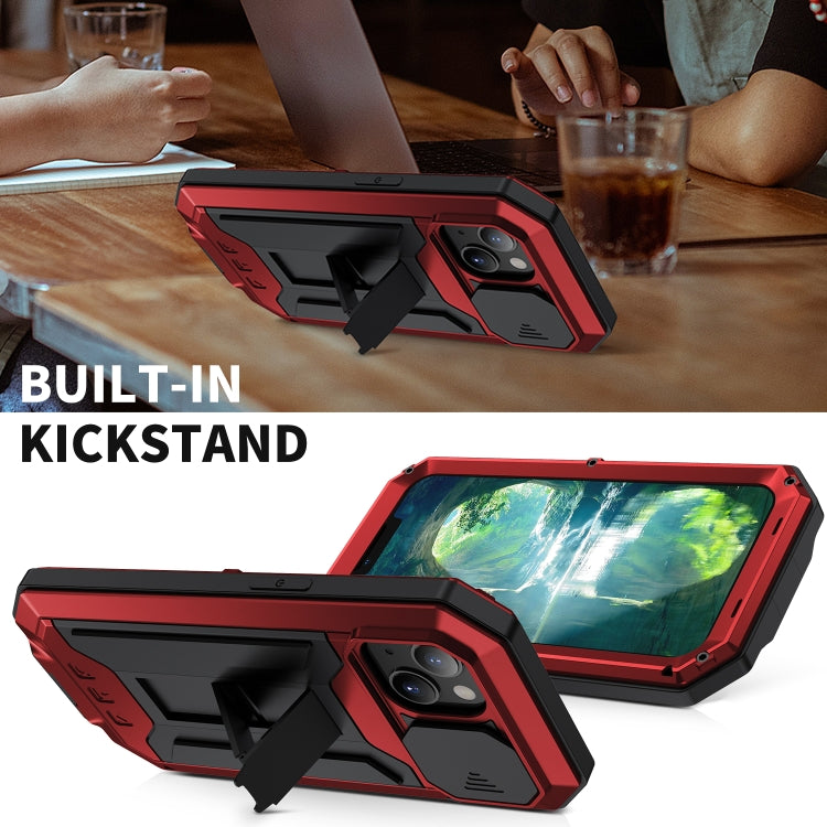For iPhone 13 R-JUST Sliding Camera Shockproof Life Waterproof Dust-proof Metal + Silicone Protective Case with Holder(Red) - iPhone 13 Cases by R-JUST | Online Shopping South Africa | PMC TechLife | Buy Now Pay Later Mobicred