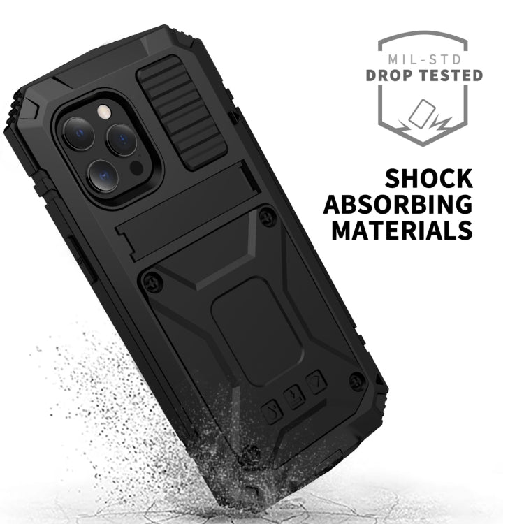 For iPhone 13 Pro R-JUST Shockproof Waterproof Dust-proof Metal + Silicone Protective Case with Holder (Black) - iPhone 13 Pro Cases by R-JUST | Online Shopping South Africa | PMC TechLife | Buy Now Pay Later Mobicred