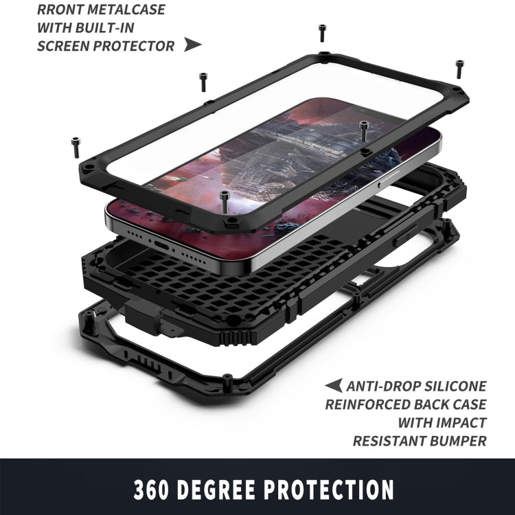 For iPhone 13 Pro R-JUST Shockproof Waterproof Dust-proof Metal + Silicone Protective Case with Holder (Black) - iPhone 13 Pro Cases by R-JUST | Online Shopping South Africa | PMC TechLife | Buy Now Pay Later Mobicred