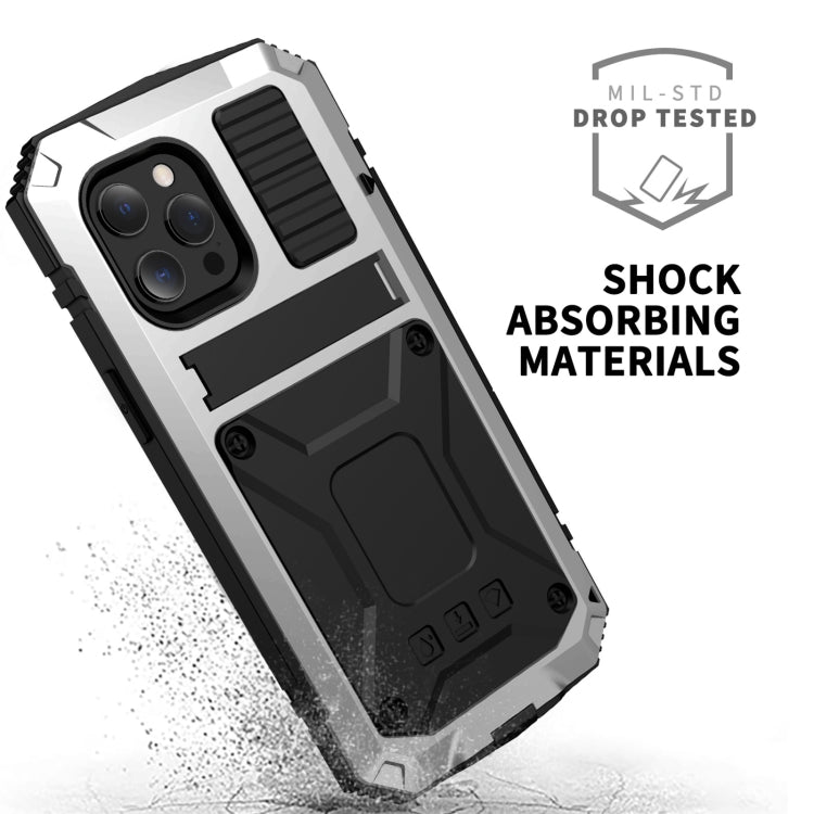 For iPhone 13 Pro R-JUST Shockproof Waterproof Dust-proof Metal + Silicone Protective Case with Holder (Silver) - iPhone 13 Pro Cases by R-JUST | Online Shopping South Africa | PMC TechLife | Buy Now Pay Later Mobicred