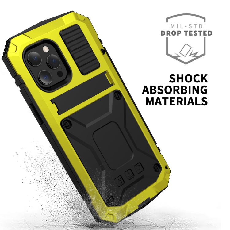 For iPhone 13 Pro Max R-JUST Shockproof Waterproof Dust-proof Metal + Silicone Protective Case with Holder (Yellow) - free shipping - PMC TechLife - Order now!