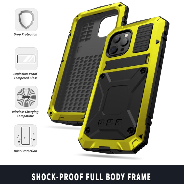 For iPhone 13 Pro Max R-JUST Shockproof Waterproof Dust-proof Metal + Silicone Protective Case with Holder (Yellow) - free shipping - PMC TechLife - Order now!
