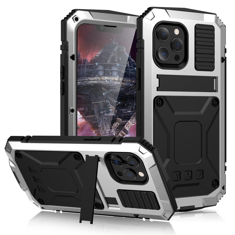 For iPhone 13 Pro Max R-JUST Shockproof Waterproof Dust-proof Metal + Silicone Protective Case with Holder (Silver) - iPhone 13 Pro Max Cases by R-JUST | Online Shopping South Africa | PMC TechLife | Buy Now Pay Later Mobicred