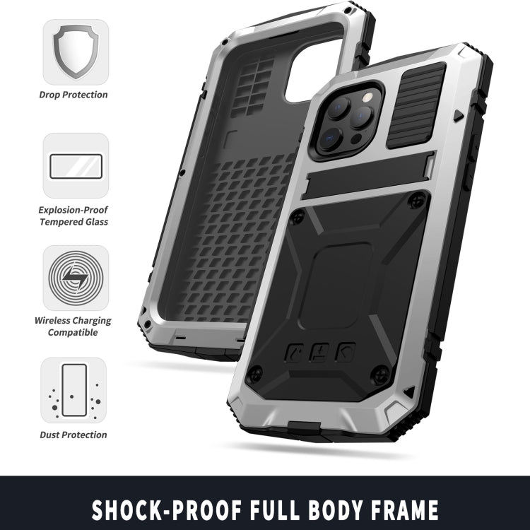 For iPhone 13 Pro Max R-JUST Shockproof Waterproof Dust-proof Metal + Silicone Protective Case with Holder (Silver) - iPhone 13 Pro Max Cases by R-JUST | Online Shopping South Africa | PMC TechLife | Buy Now Pay Later Mobicred