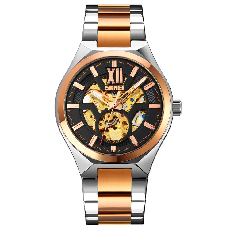 SKMEI 9258 Men Two-color Stainless Steel Strap Automatic Mechanical Watch(Middle Rose Gold Shell Black Surface) - free shipping - PMC TechLife - Order now!