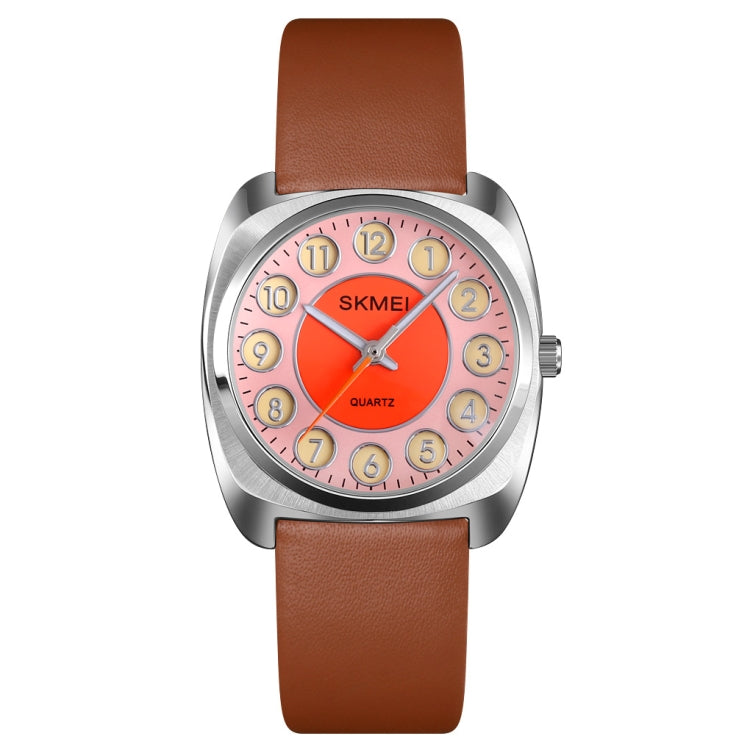 SKMEI Q029 Ladies Phone Number Pattern Dial Leather Strap Quartz Watch(Orange) - free shipping - PMC TechLife - Order now!
