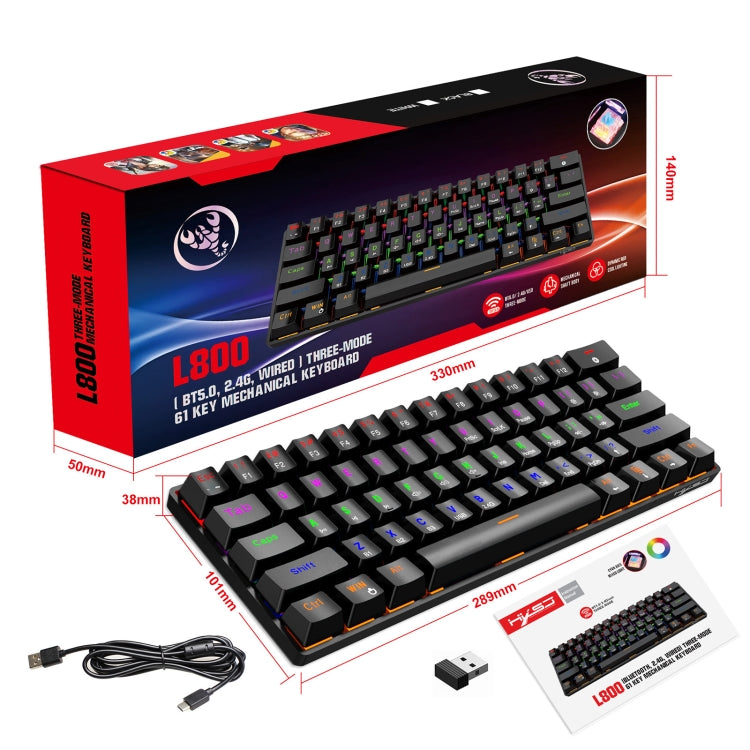 HXSJ L800 61 Keys Bluetooth 5.0 / 2.4G Wireless / Type-C Wired Three Modes Blue Shaft Mechanical Keyboard(Black) - free shipping - PMC Jewellery - Order now!