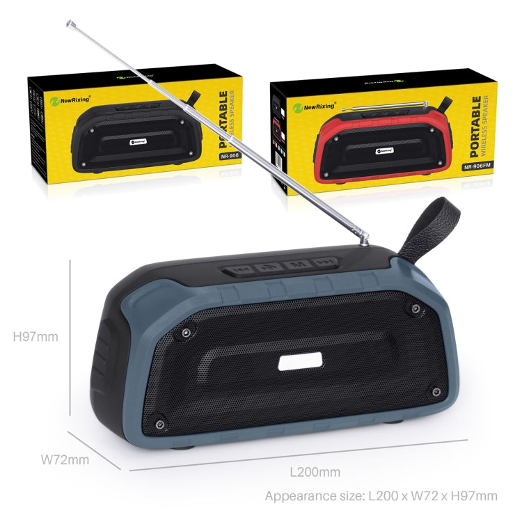 New Rixing NR-906FM TWS Waterproof Bluetooth Speaker Support Hands-free Call / FM with Handle & Antenna(Black) - free shipping - PMC Jewellery - Order now!