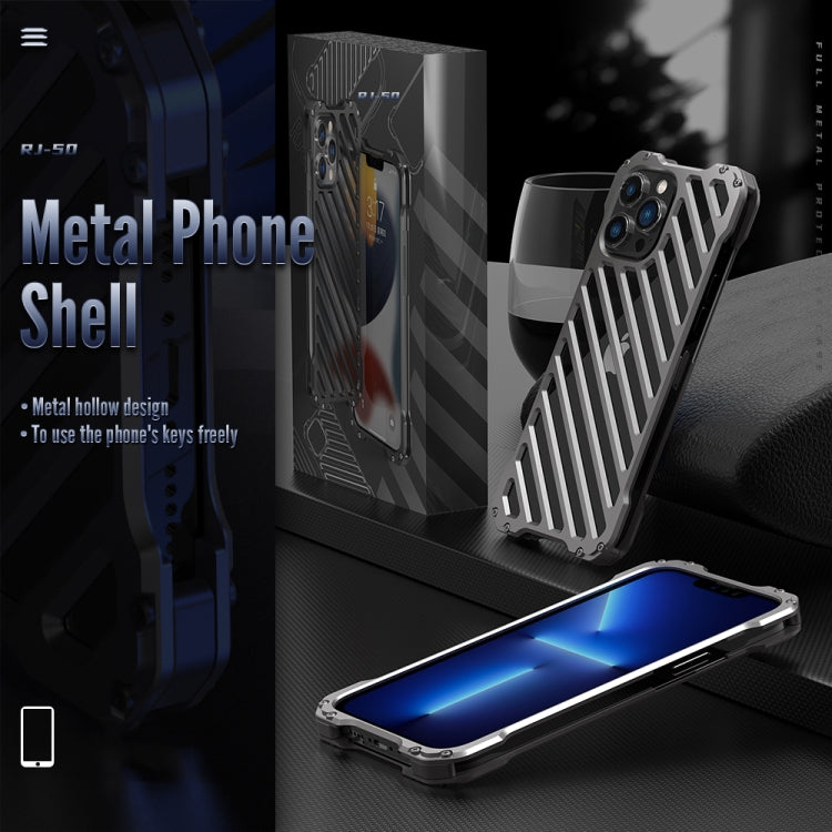 For iPhone 13 R-JUST RJ-50 Hollow Breathable Armor Metal Shockproof Protective Case(Silver Grey) - free shipping - PMC TechLife - Order now!