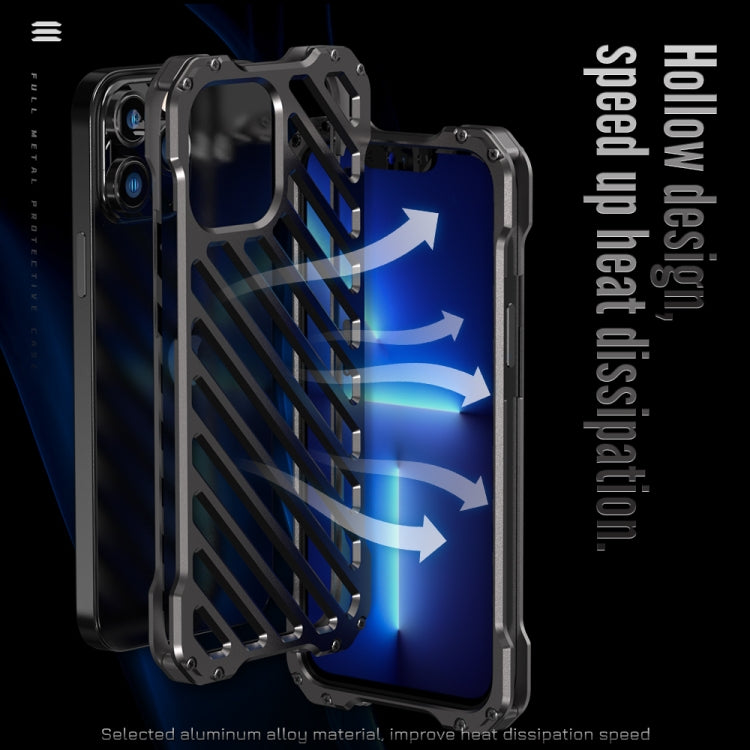 For iPhone 13 Pro R-JUST RJ-50 Hollow Breathable Armor Metal Shockproof Protective Case(Silver Grey) - iPhone 13 Pro Cases by R-JUST | Online Shopping South Africa | PMC TechLife | Buy Now Pay Later Mobicred