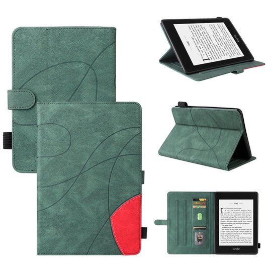 For Amazon Kindle Paperwhite 4 / 3 / 2 / 1 Dual-color Splicing Horizontal Flip PU Leather Case with Holder & Card Slots & Sleep / Wake-up Function(Green) - Amazon by PMC Jewellery | Online Shopping South Africa | PMC Jewellery