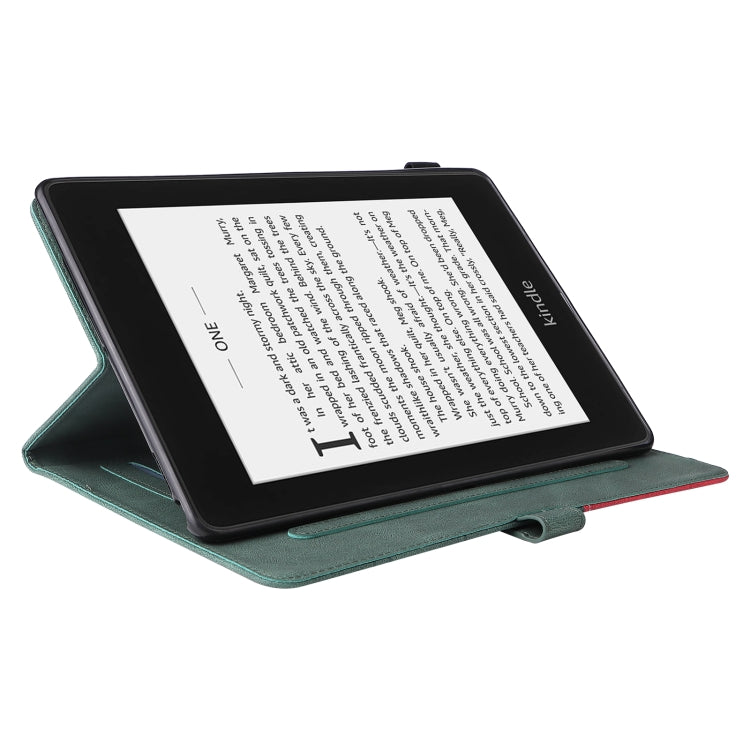 For Amazon Kindle Paperwhite 4 / 3 / 2 / 1 Dual-color Splicing Horizontal Flip PU Leather Case with Holder & Card Slots & Sleep / Wake-up Function(Green) - Amazon by PMC Jewellery | Online Shopping South Africa | PMC Jewellery