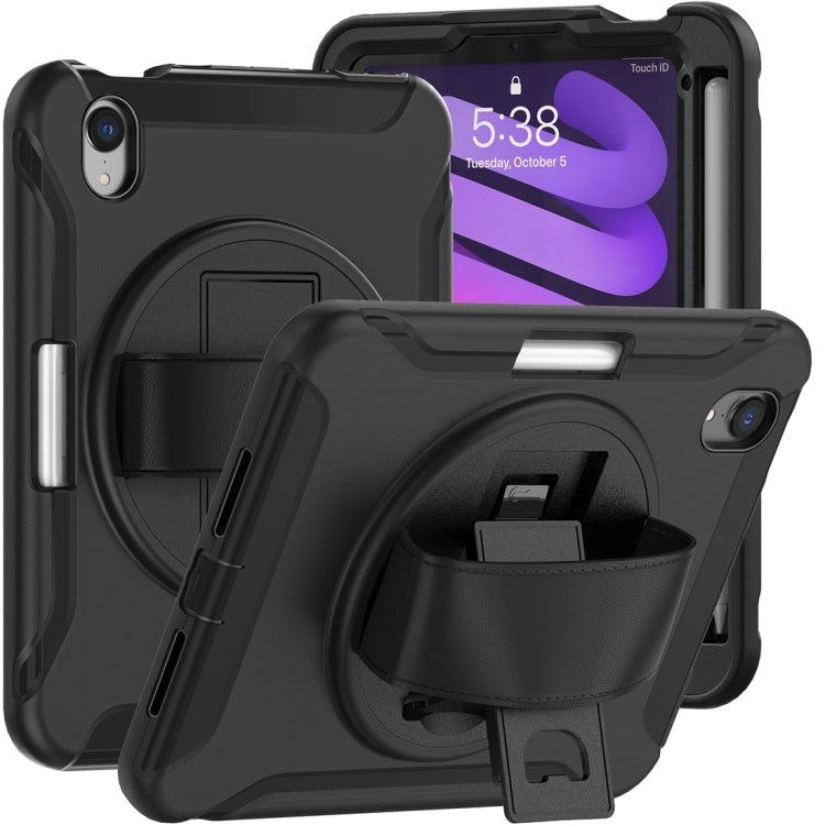 For iPad mini 6 / mini 2024 360 Degree Rotation PC + TPU Protective Tablet Case with Holder & Hand-strap(Black) - iPad mini 2024 Cases by PMC Jewellery | Online Shopping South Africa | PMC Jewellery | Buy Now Pay Later Mobicred