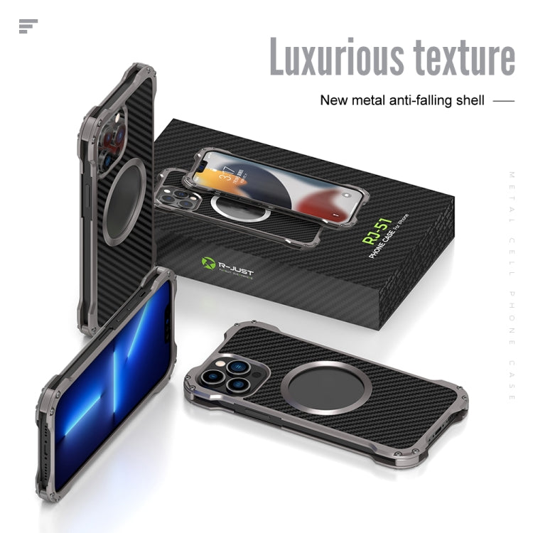 For iPhone 13 Pro R-JUST RJ51 Hollow Shockproof Metal Protective Case (Dark Grey) - iPhone 13 Pro Cases by R-JUST | Online Shopping South Africa | PMC TechLife | Buy Now Pay Later Mobicred