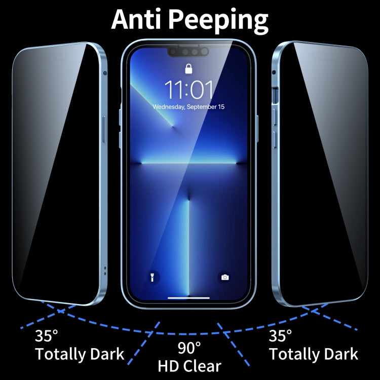 For iPhone 13 Anti-peeping Magnetic Metal Frame Double-sided Tempered Glass Phone Case(Black) - iPhone 13 Cases by PMC TechLife | Online Shopping South Africa | PMC TechLife | Buy Now Pay Later Mobicred
