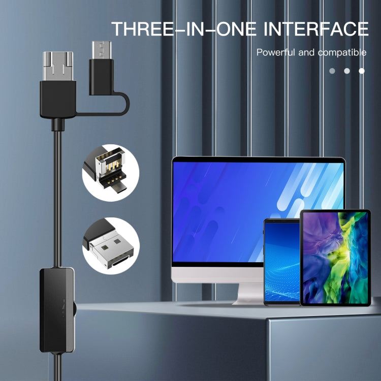 AN100 3 in 1 IP68 Waterproof USB-C / Type-C + Micro USB + USB Dual Cameras Industrial Digital Endoscope with 9 LEDs, Support Android System, Lens Diameter: 5.5mm, Length:2m Hard Cable -  by PMC Jewellery | Online Shopping South Africa | PMC Jewellery | Buy Now Pay Later Mobicred