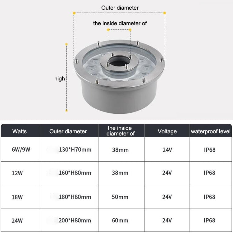 9W Landscape Ring LED Aluminum Alloy Underwater Fountain Light(White Light) - Underwater Lights by PMC TechLife | Online Shopping South Africa | PMC TechLife | Buy Now Pay Later Mobicred