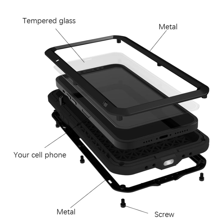 For iPhone 13 LOVE MEI Metal Shockproof Life Waterproof Dustproof Protective Phone Case(Black) - iPhone 13 Cases by LOVE MEI | Online Shopping South Africa | PMC Jewellery