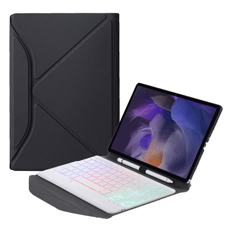 BA08S Backlight Diamond Texture Bluetooth Keyboard Leather Case with Triangle Back Support For Samsung Galaxy Tab A8 2021 SM-X205 / SM-X200(Black + White) - Samsung Keyboard by PMC TechLife | Online Shopping South Africa | PMC TechLife