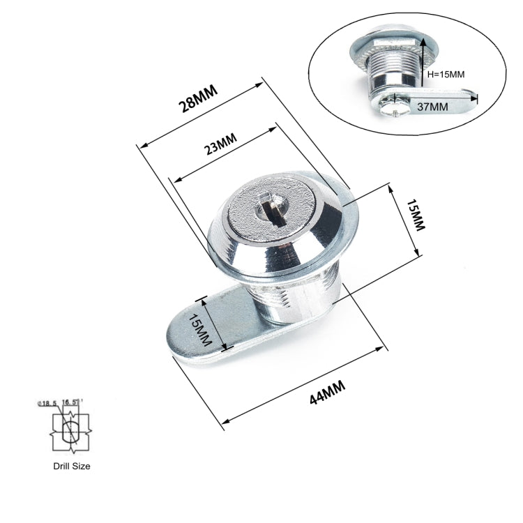 A2922-01 2pcs 15mm Cylinder Drawer & Cabinet Lock Cam Locks - Locks & Hasps by PMC TechLife | Online Shopping South Africa | PMC TechLife | Buy Now Pay Later Mobicred