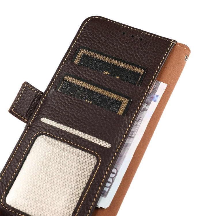 For Motorola Edge 20 KHAZNEH Side-Magnetic Litchi Genuine Leather RFID Case(Brown) - Motorola Cases by PMC TechLife | Online Shopping South Africa | PMC TechLife | Buy Now Pay Later Mobicred