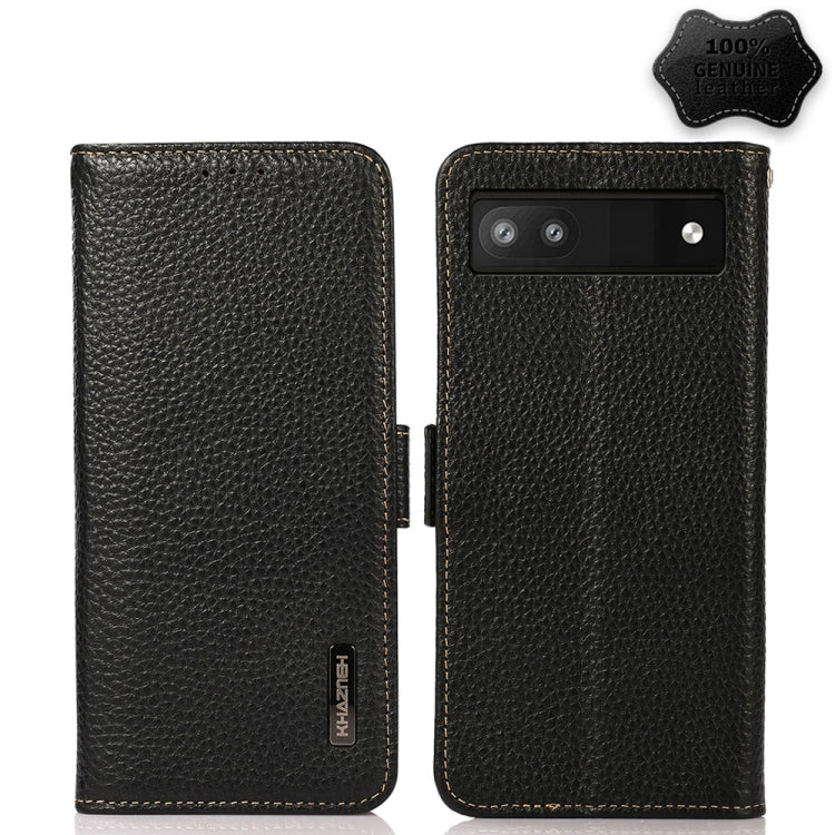 For Google Pixel 6a KHAZNEH Side-Magnetic Litchi Genuine Leather RFID Case(Black) - Google Cases by PMC TechLife | Online Shopping South Africa | PMC TechLife | Buy Now Pay Later Mobicred
