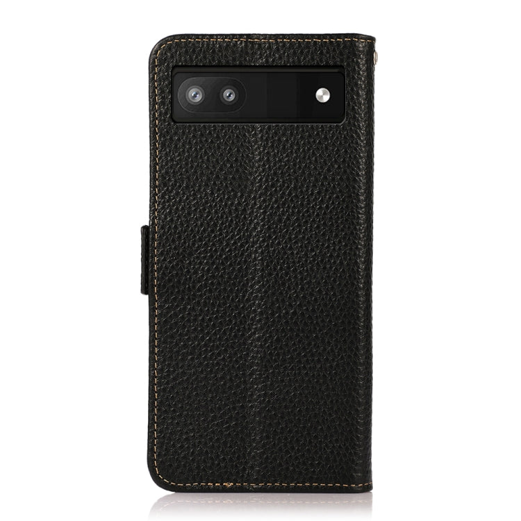 For Google Pixel 6a KHAZNEH Side-Magnetic Litchi Genuine Leather RFID Case(Black) - Google Cases by PMC TechLife | Online Shopping South Africa | PMC TechLife | Buy Now Pay Later Mobicred
