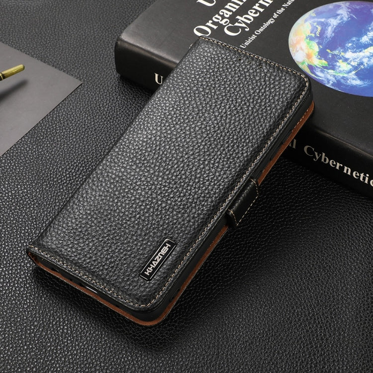 For Google Pixel 6a KHAZNEH Side-Magnetic Litchi Genuine Leather RFID Case(Black) - Google Cases by PMC TechLife | Online Shopping South Africa | PMC TechLife | Buy Now Pay Later Mobicred
