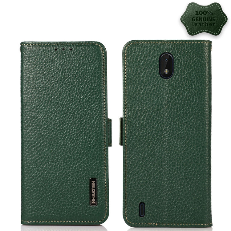For Nokia C01 Core / C01 Plus KHAZNEH Side-Magnetic Litchi Genuine Leather RFID Phone Case(Green) - Nokia Cases by PMC TechLife | Online Shopping South Africa | PMC TechLife | Buy Now Pay Later Mobicred