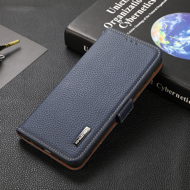 For Honor 50 Pro KHAZNEH Side-Magnetic Litchi Genuine Leather RFID Phone Case(Blue) - Honor Cases by PMC TechLife | Online Shopping South Africa | PMC TechLife | Buy Now Pay Later Mobicred