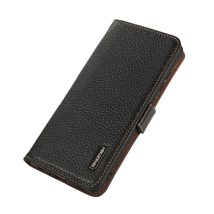 For Google Pixel 7 5G KHAZNEH Side-Magnetic Litchi Genuine Leather RFID Phone Case(Black) - Google Cases by PMC TechLife | Online Shopping South Africa | PMC TechLife | Buy Now Pay Later Mobicred